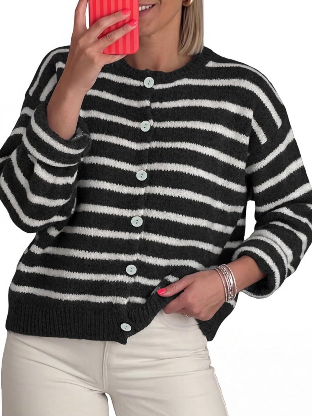 Cozy Striped Chunky Cardigan Sweater for Women | Casual Fall Button Coat